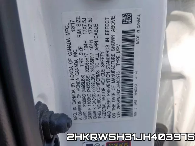2HKRW5H31JH403975 фото 2