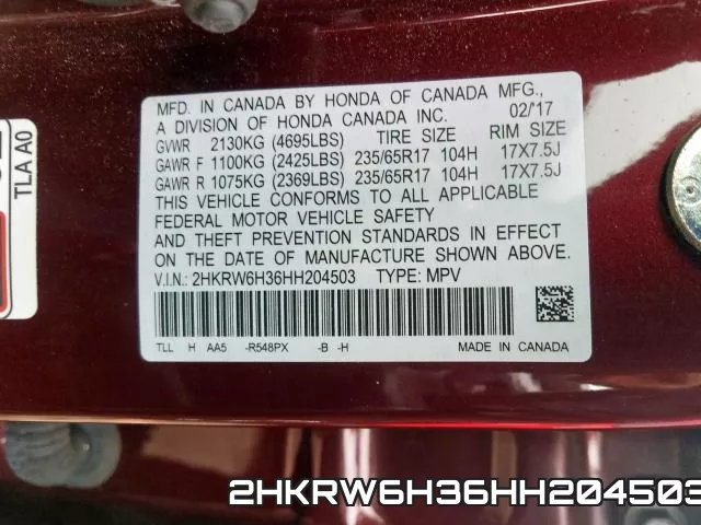 2HKRW6H36HH204503 фото 2