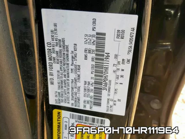 3FA6P0H70HR111964 фото 2