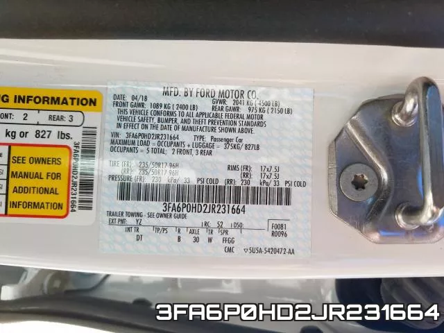 3FA6P0HD2JR231664 фото 2