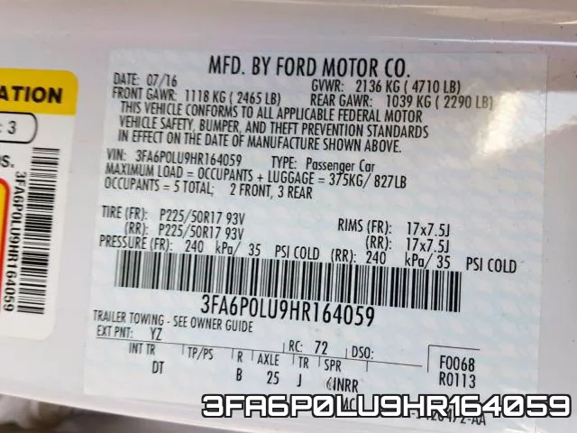 3FA6P0LU9HR164059 фото 2