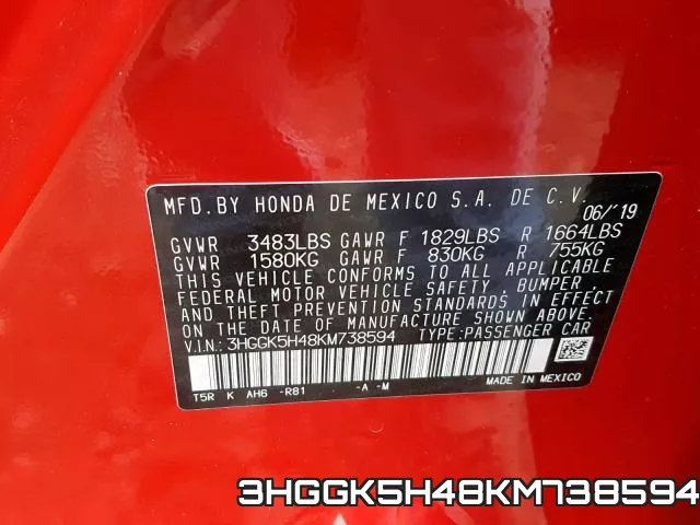 3HGGK5H48KM738594 фото 2