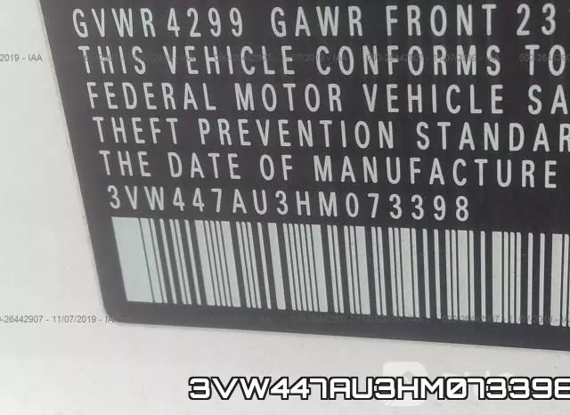 3VW447AU3HM073398 фото 9