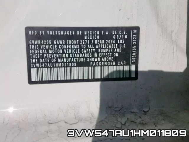 3VW547AU1HM011809 фото 2