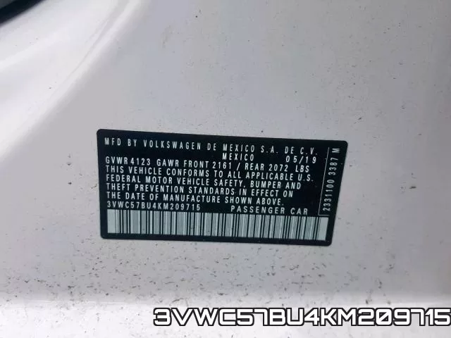 3VWC57BU4KM209715 фото 2