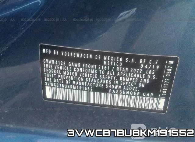 3VWCB7BU8KM191552 фото 10
