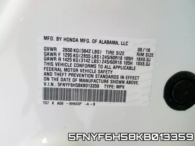 5FNYF6H58KB013359 фото 2