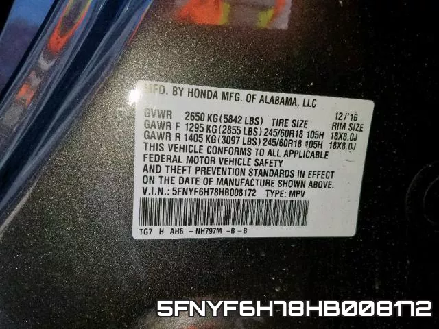 5FNYF6H78HB008172 фото 2