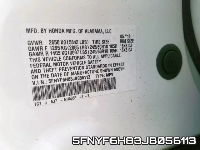 5FNYF6H83JB056113 фото 2