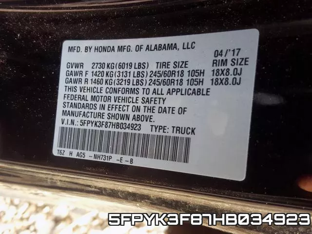 5FPYK3F87HB034923 фото 2