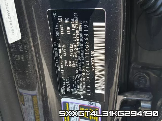 5XXGT4L31KG294190 фото 2
