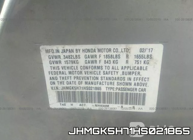 JHMGK5H71HS021865 фото 7