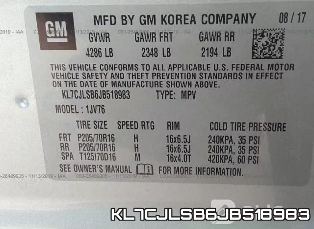 KL7CJLSB6JB518983 фото 10