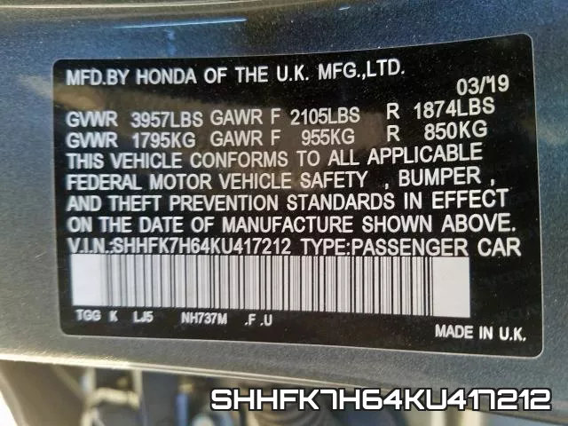 SHHFK7H64KU417212 фото 2