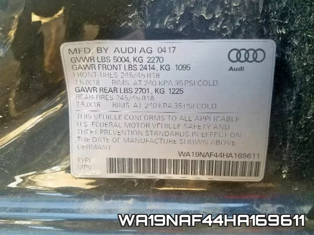 WA19NAF44HA169611 фото 2