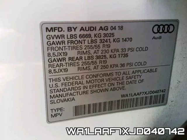 WA1LAAF7XJD040742 фото 2