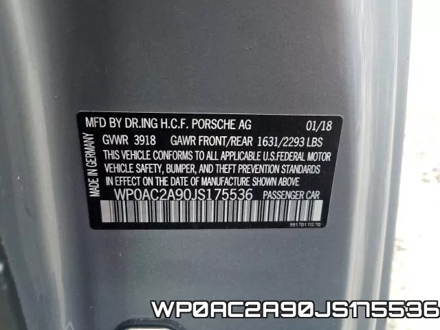 WP0AC2A90JS175536 фото 2