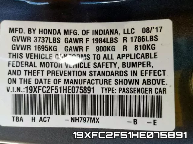 19XFC2F51HE075891 фото 2