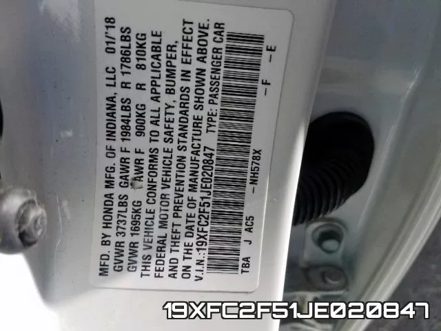 19XFC2F51JE020847 фото 2