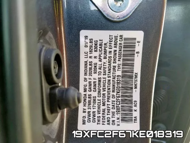 19XFC2F67KE018319 фото 2