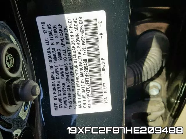 19XFC2F87HE209488 фото 2