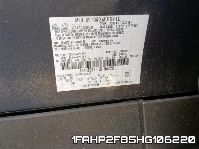 1FAHP2F85HG106220 фото 2