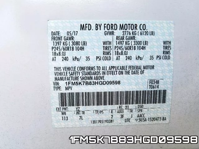 1FM5K7B83HGD09598 фото 2