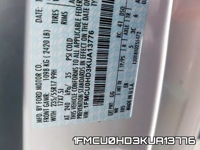 1FMCU0HD3KUA13776 фото 2