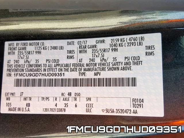 1FMCU9GD7HUD09351 фото 2