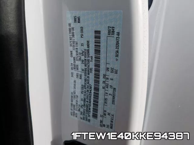 1FTEW1E40KKE94387 фото 2