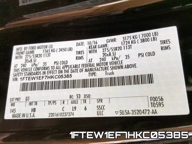 1FTEW1EF7HKC05385 фото 2