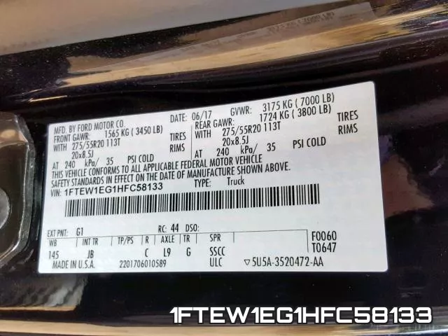 1FTEW1EG1HFC58133 фото 2