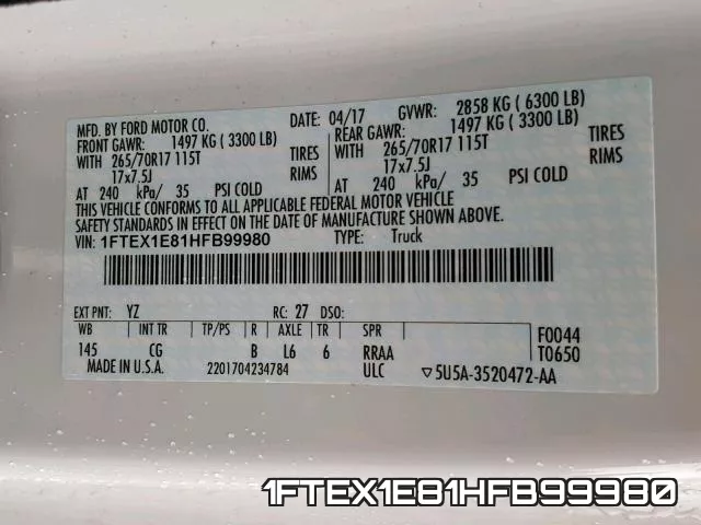 1FTEX1E81HFB99980 фото 2