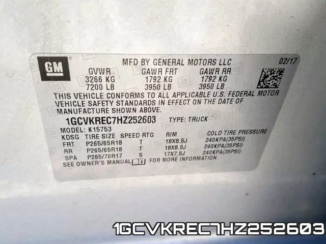 1GCVKREC7HZ252603 фото 2