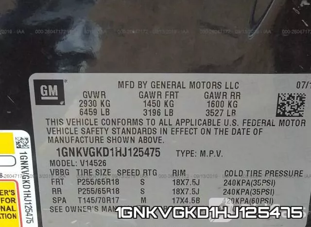 1GNKVGKD1HJ125475 фото 9