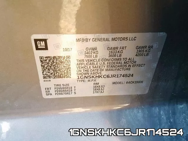 1GNSKHKC6JR174524 фото 2