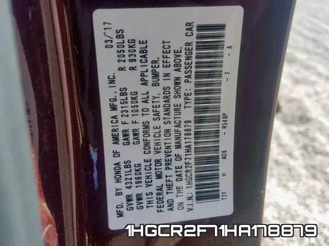 1HGCR2F71HA178879 фото 2