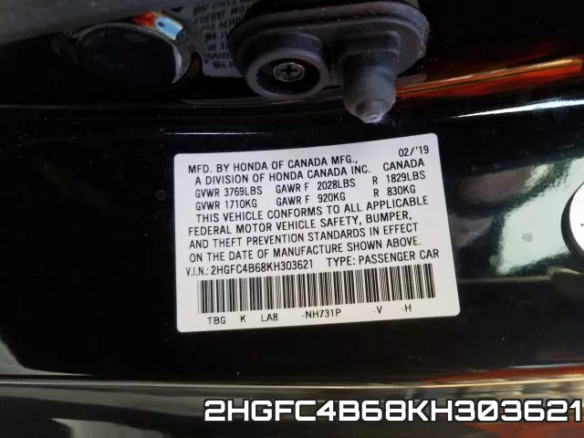 2HGFC4B68KH303621 фото 2