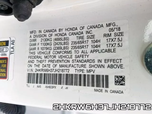 2HKRW6H37JH218772 фото 2