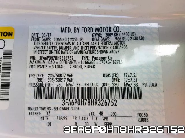 3FA6P0H78HR326752 фото 2