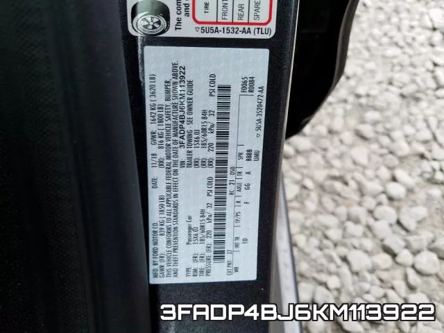 3FADP4BJ6KM113922 фото 2