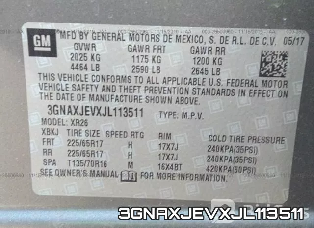 3GNAXJEVXJL113511 фото 10