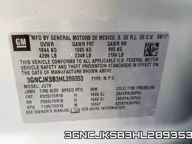 3GNCJKSB3HL289353 фото 2