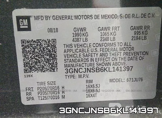 3GNCJNSB6KL141397 фото 8