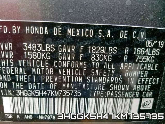 3HGGK5H47KM735735 фото 2