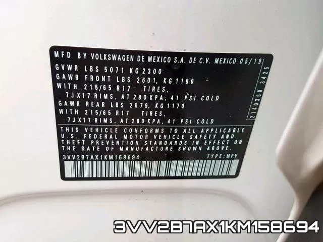 3VV2B7AX1KM158694 фото 2