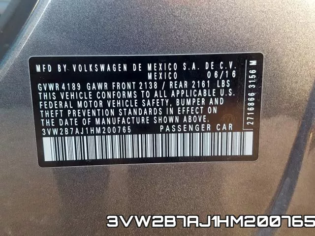 3VW2B7AJ1HM200765 фото 2