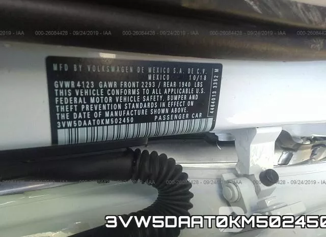 3VW5DAAT0KM502450 фото 9