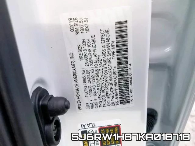 5J6RW1H87KA018718 фото 2