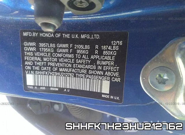 SHHFK7H23HU212762 фото 10
